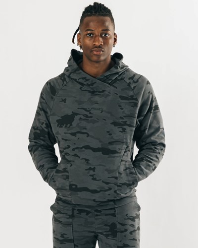 Alphalete Relaxed Single-Brushed Pullover Hoodie Camo | 036OXLSYI