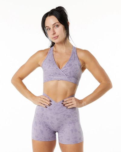 Alphalete Single Brushed Bra Pebble Print Misty Lilac | 136QLMGRK