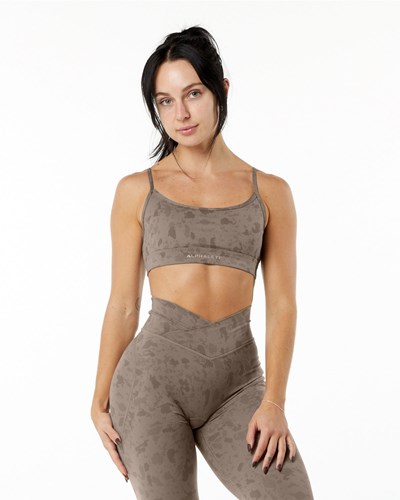 Alphalete Single Brushed Bra Pebble Print Mocha | 295IBFPEU