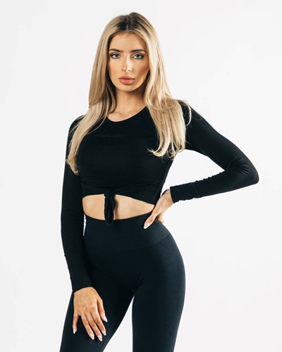 Alphalete Ultra-Stretch Long Sleeve Tie Top Blackout | 725REUPSW