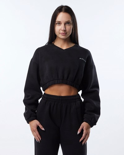 Alphalete Washed V-Neck Fleece Villa Blackbird | 781SECQBG