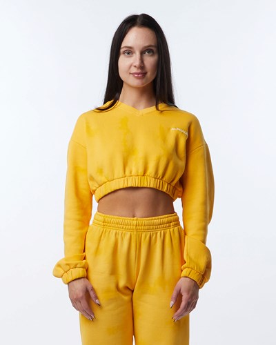 Alphalete Washed V-Neck Fleece Villa Honey | 517GYMBVE