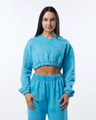 Alphalete Washed V-Neck Fleece Villa Ocean | 683NZGIWF