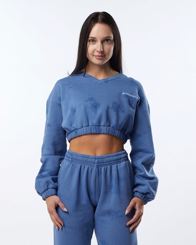 Alphalete Washed V-Neck Fleece Villa Sininen | 457YRIPQE