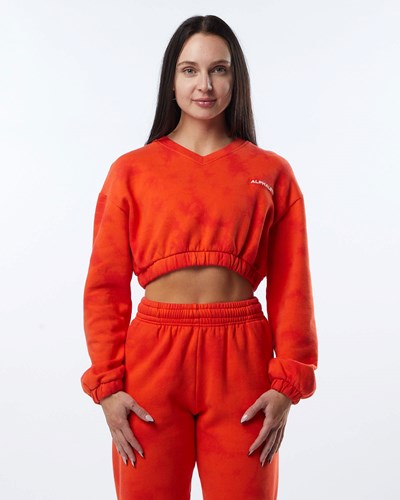 Alphalete Washed V-Neck Fleece Villa Strawberry | 230IMLKNJ
