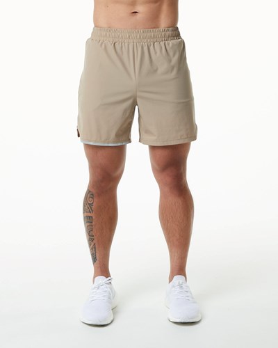 Alphalete Woven 4-Way Stretch 5" Lyhyt Tan | 920FDSPZV